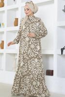 Tesettür giyim VİZON DESENLİ VİSKON ELBİSE T 4651