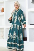 Tesettür giyim YEŞİL DESENLİ VİSKON ELBİSE T 4654