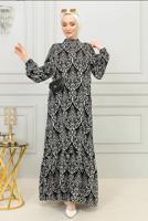 Tesettür giyim SİYAH DESENLİ VİSKON ELBİSE T 4663