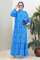 Tesettür giyim LACİVERT DESENLİ VİSKON ELBİSE T 4663