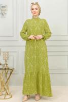 Tesettür giyim YEŞİL DESENLİ VİSKON ELBİSE T 4663