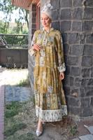 Tesettür giyim VİZON DESENLİ VİSKON ELBİSE T 4666