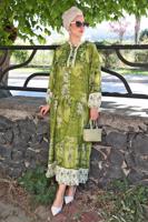 Tesettür giyim YEŞİL DESENLİ VİSKON ELBİSE T 4666