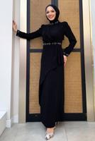 Tesettür giyim SİYAH TAŞ DETAYLI ELBİSE T 4783