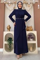 Tesettür giyim LACİVERT TAŞ DETAYLI ELBİSE T 4783