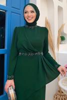Tesettür giyim YEŞİL TAŞ DETAYLI ELBİSE T 4783