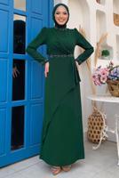 Tesettür giyim YEŞİL TAŞ DETAYLI ELBİSE T 4783