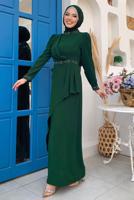 Tesettür giyim YEŞİL TAŞ DETAYLI ELBİSE T 4783
