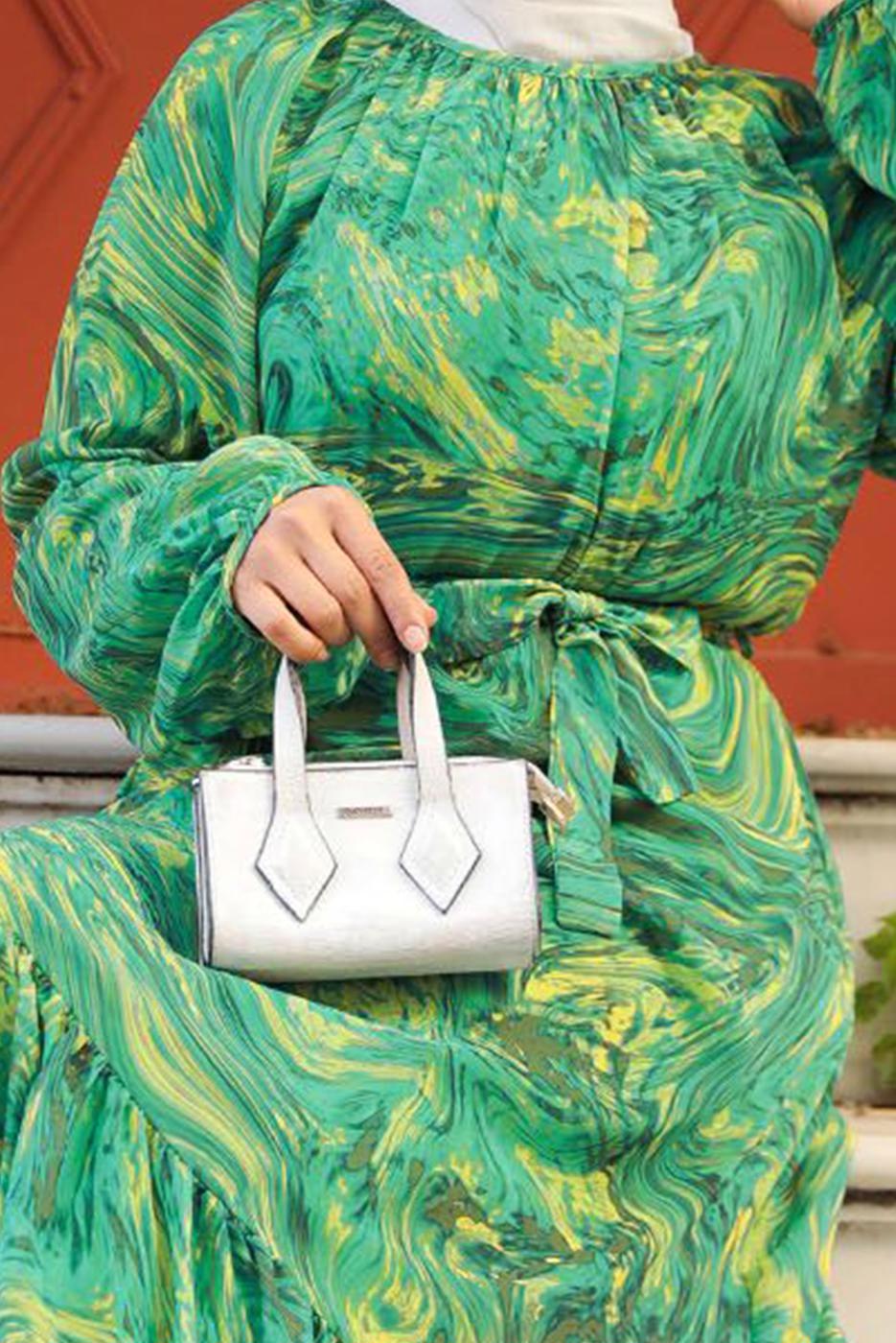 Tesettür giyim YEŞİL KUŞAKLI TESETTÜR ELBİSE T 4906