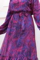 Tesettür giyim FUŞYA KUŞAKLI TESETTÜR ELBİSE T 4906