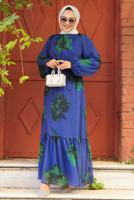 Tesettür giyim LACİVERT KUŞAKLI TESETTÜR ELBİSE T 4906-1
