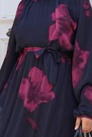 Tesettür giyim LACİVERT KUŞAKLI TESETTÜR ELBİSE T 4906-1