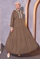 Tesettür giyim KAHVE SALAŞ TESETTÜR ELBİSE T 5114