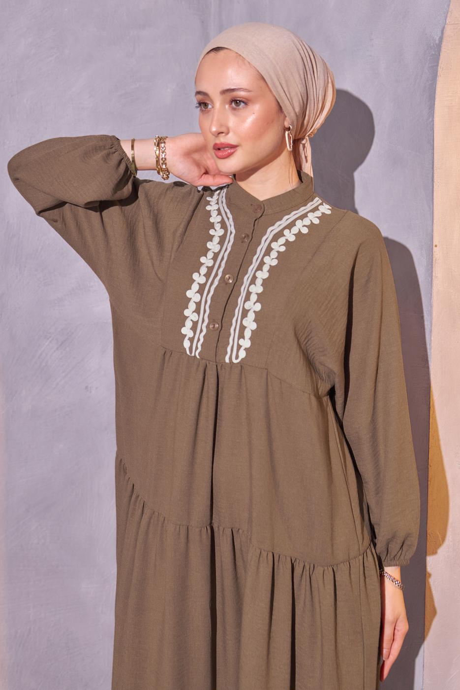 Tesettür giyim KAHVE SALAŞ TESETTÜR ELBİSE T 5114