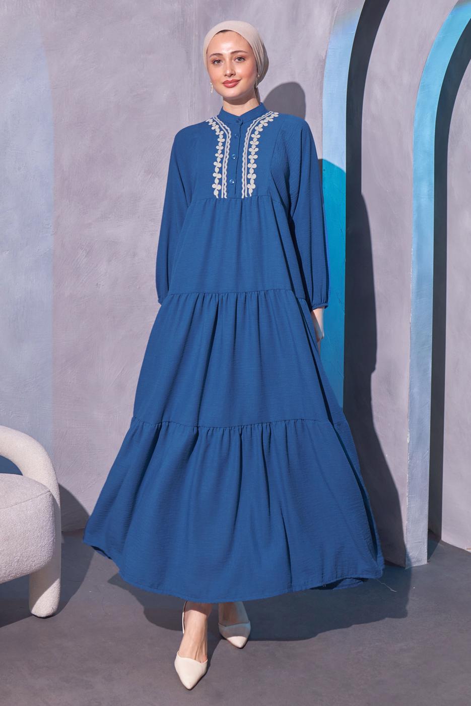 Tesettür giyim LACİVERT SALAŞ TESETTÜR ELBİSE T 5114