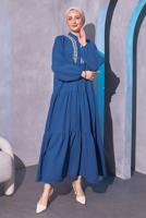 Tesettür giyim LACİVERT SALAŞ TESETTÜR ELBİSE T 5114