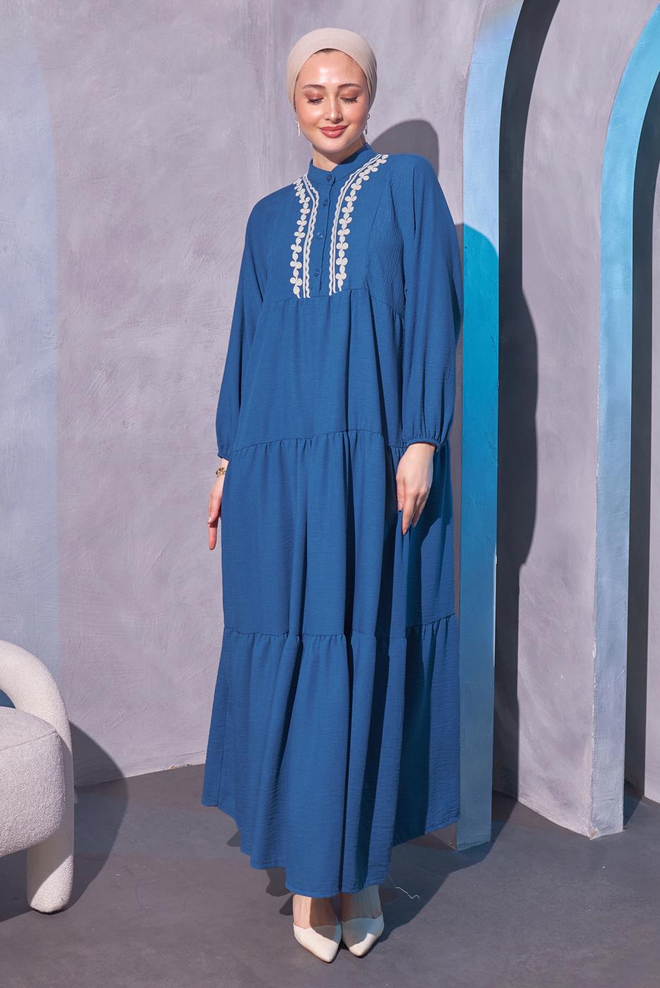 Tesettür giyim LACİVERT SALAŞ TESETTÜR ELBİSE T 5114