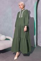Tesettür giyim HAKİ SALAŞ TESETTÜR ELBİSE T 5114