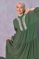 Tesettür giyim HAKİ SALAŞ TESETTÜR ELBİSE T 5114