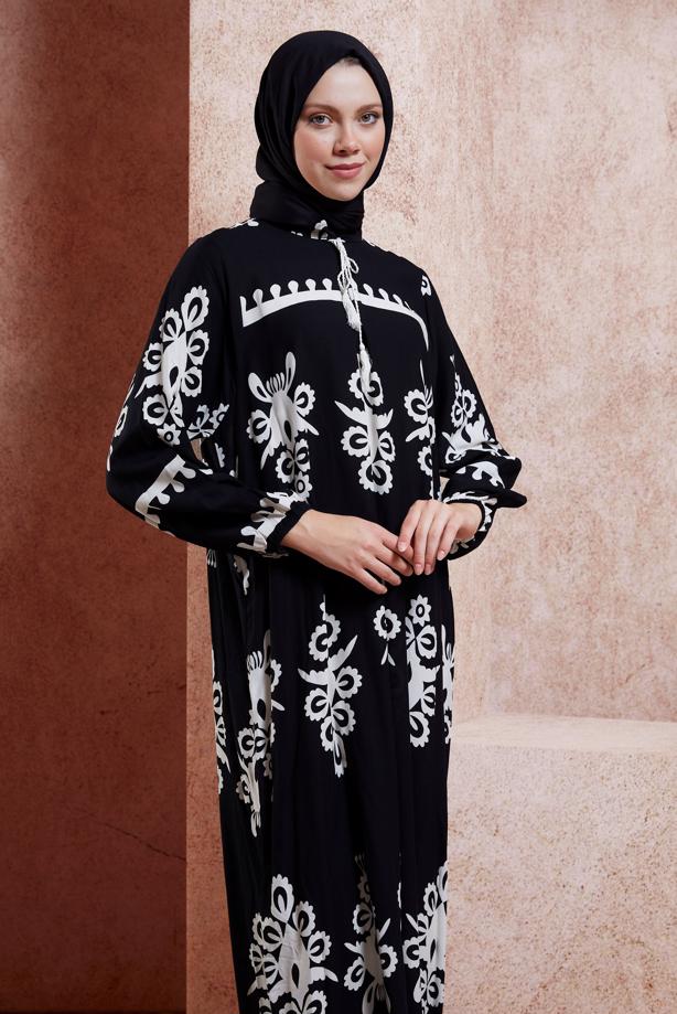Vêtements hijab CRÈME ROBE MODESTE À MOTIFS T 5232 - TRENDTESETTÜR