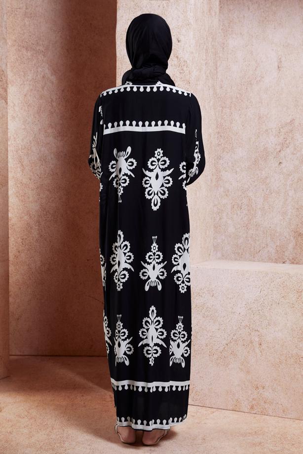 Vêtements hijab CRÈME ROBE MODESTE À MOTIFS T 5232 - TRENDTESETTÜR