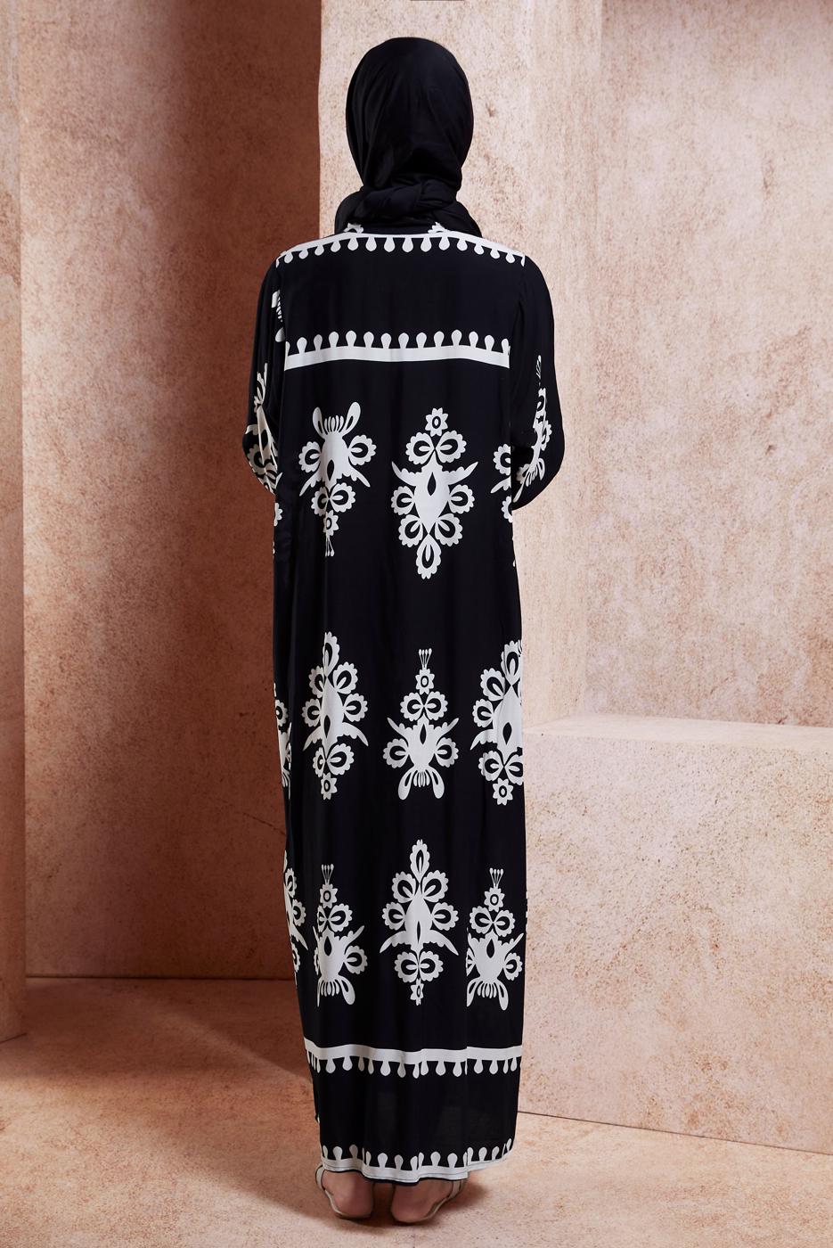 Vêtements hijab CRÈME ROBE MODESTE À MOTIFS T 5232