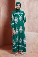 Vêtements hijab CRÈME ROBE MODESTE À MOTIFS T 5232