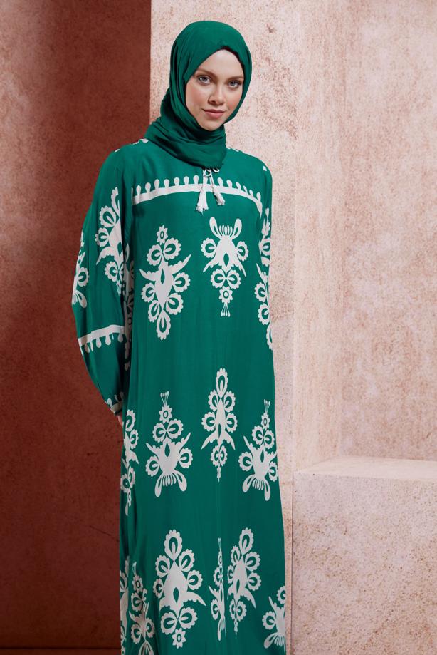 Vêtements hijab CRÈME ROBE MODESTE À MOTIFS T 5232 - TRENDTESETTÜR
