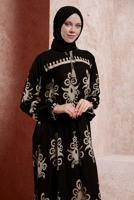 Tesettür giyim VİZON DESENLİ TESETTÜR ELBİSE T 5232 