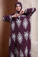 Vêtements hijab CRÈME ROBE MODESTE À MOTIFS T 5232