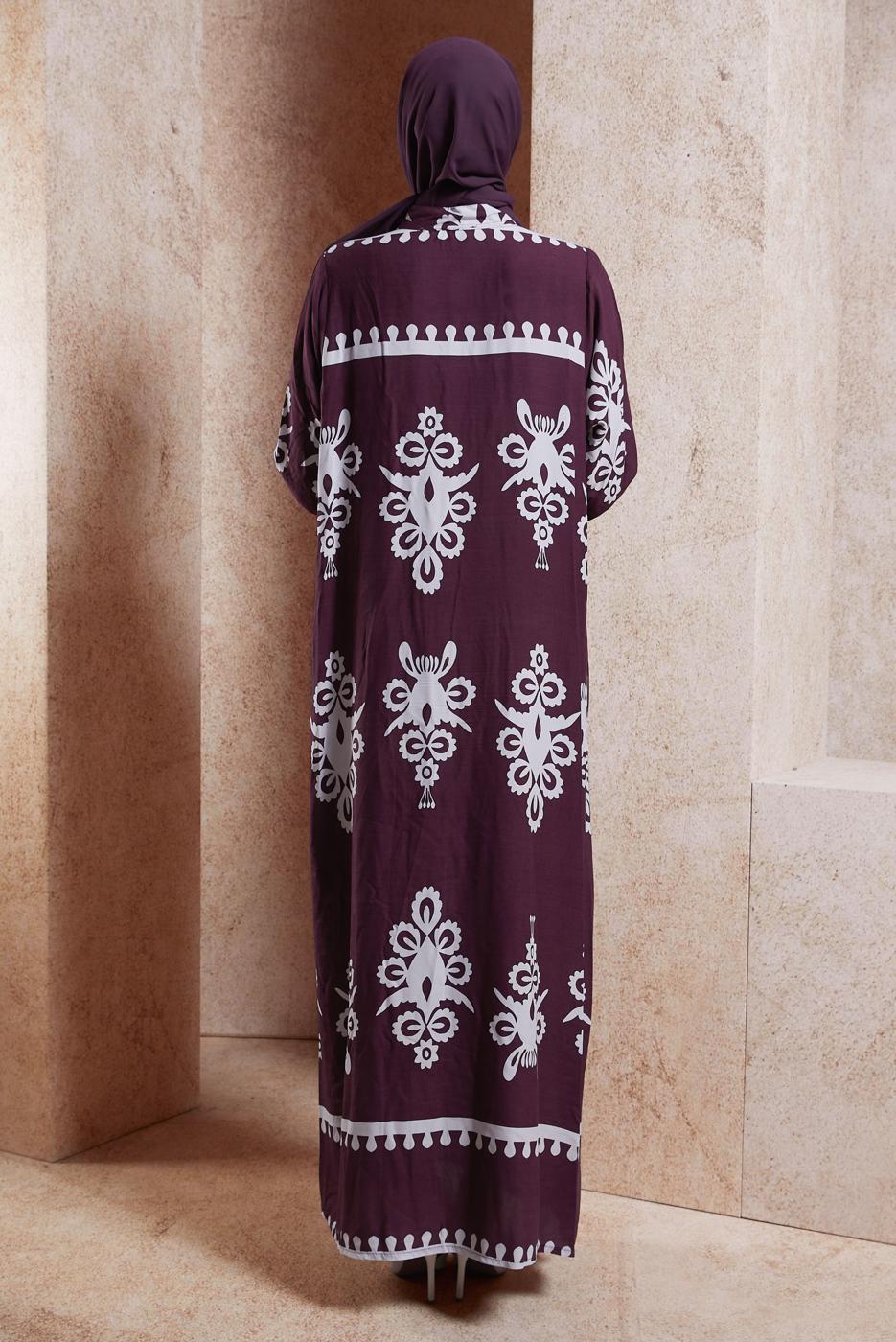 Vêtements hijab CRÈME ROBE MODESTE À MOTIFS T 5232