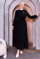 Tesettür giyim SİYAH KUŞAKLI ELBİSE T 5283