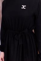 Tesettür giyim SİYAH KUŞAKLI ELBİSE T 5283