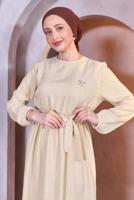 Tesettür giyim BEJ KUŞAKLI ELBİSE T 5283