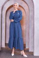 Tesettür giyim LACİVERT KUŞAKLI ELBİSE T 5283