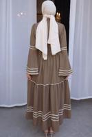 Tesettür giyim KAHVE KUŞAKLI PAMUKLU ELBİSE T 5302