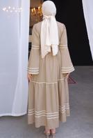 Tesettür giyim VİZON KUŞAKLI PAMUKLU ELBİSE T 5302