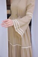 Tesettür giyim VİZON KUŞAKLI PAMUKLU ELBİSE T 5302