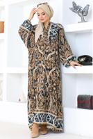 Tesettür giyim LACİVERT DESENLİ VİSKON TESETTÜR ELBİSE T 5318