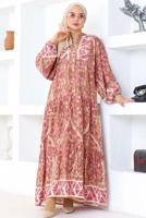 Tesettür giyim PUDRA DESENLİ VİSKON TESETTÜR ELBİSE T 5318