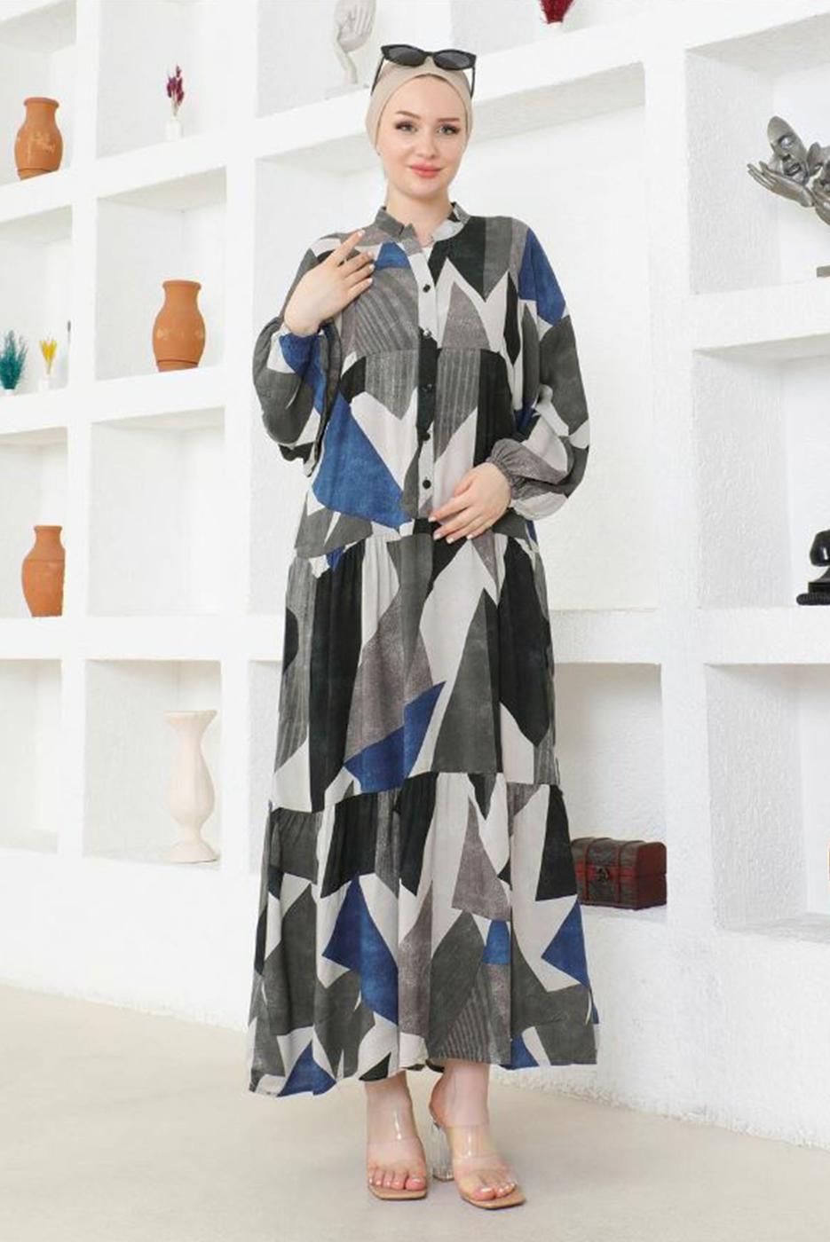Tesettür giyim SİYAH VİSKON TESETTÜR ELBİSE T 5348