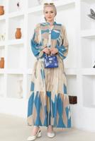 Tesettür giyim MAVİ VİSKON TESETTÜR ELBİSE T 5348