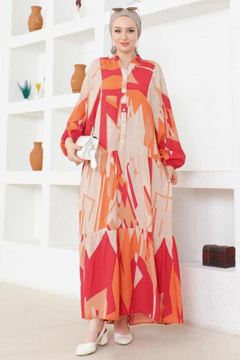 Hijab clothing RED VISCOSE MODEST DRESS T 5348