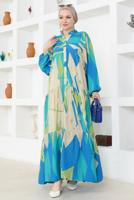 Tesettür giyim MAVİ VİSKON TESETTÜR ELBİSE T 5348