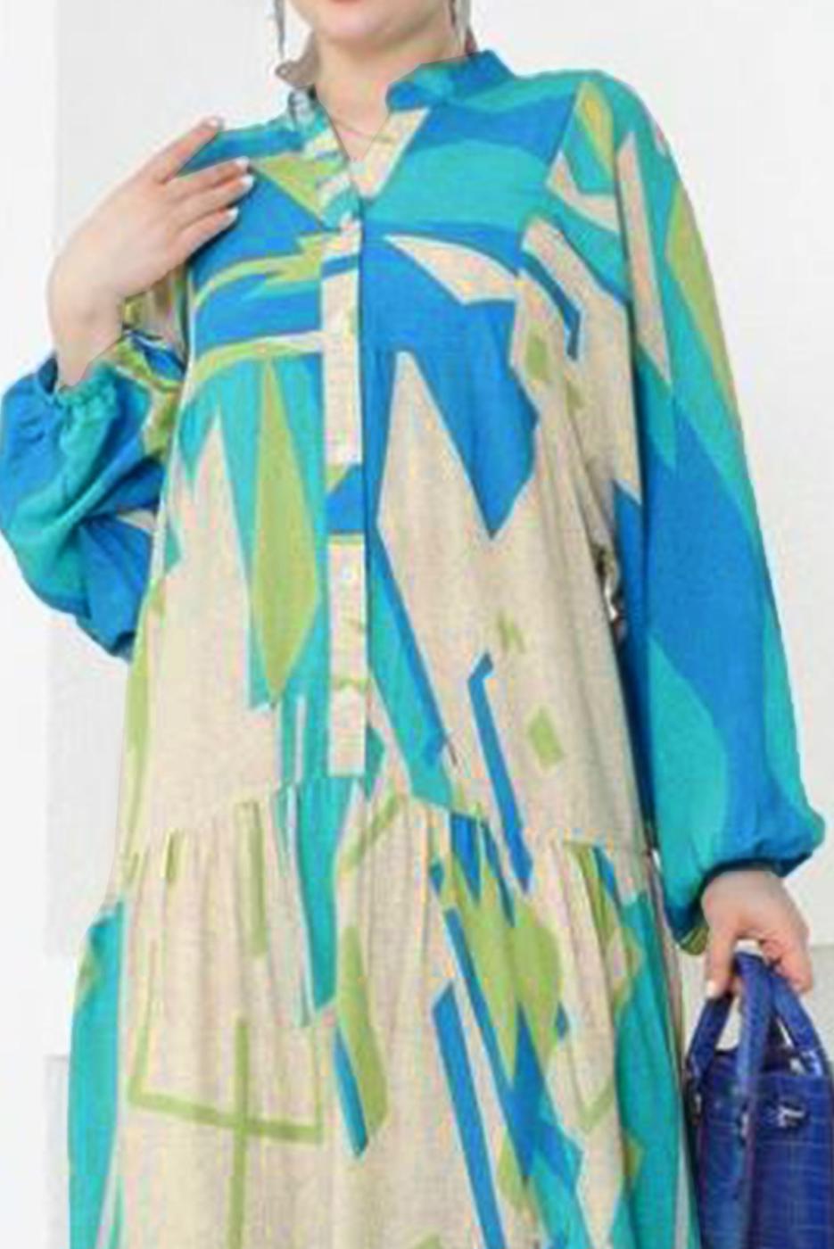 Tesettür giyim MAVİ VİSKON TESETTÜR ELBİSE T 5348