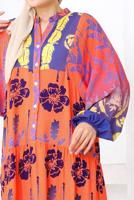 Tesettür giyim TURUNCU DESENLİ VİSKON TESETTÜR ELBİSE T 5418