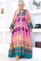 Tesettür giyim FUŞYA DESENLİ VİSKON TESETTÜR ELBİSE T 5418