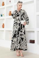 Tesettür giyim SİYAH DESENLİ TESETTÜR ELBİSE T 5420