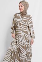 Tesettür giyim VİZON DESENLİ TESETTÜR ELBİSE T 5420