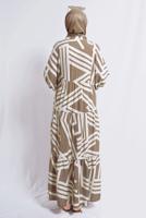 Tesettür giyim VİZON DESENLİ TESETTÜR ELBİSE T 5420